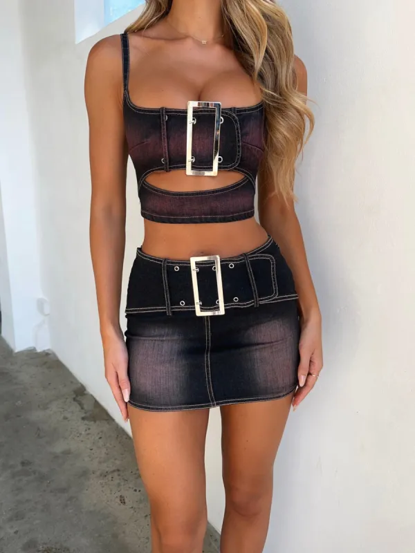 ZEV CROP TOP PINK DENIM sold by Outcast Clothing