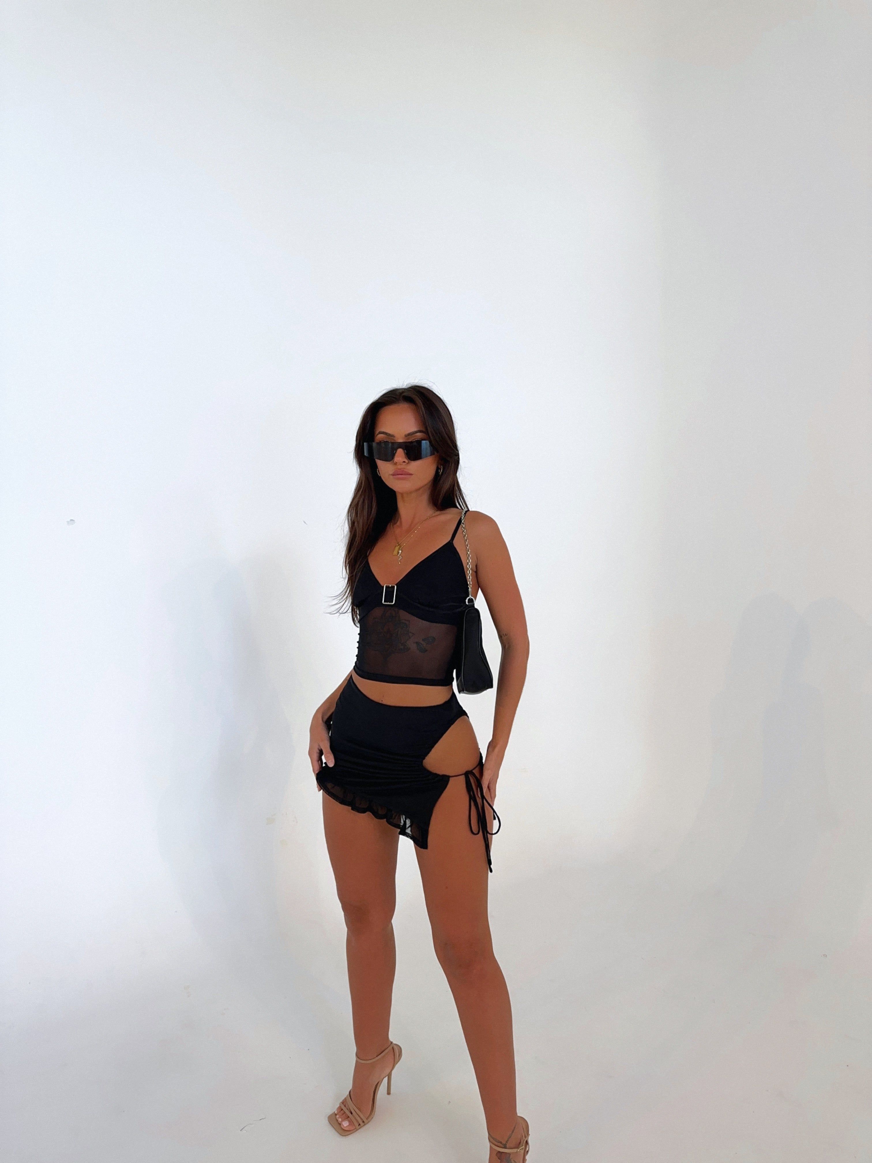 SUNRISE MESH MINI SKIRT BLACK - OUTCAST EXCLUSIVES sold by Outcast Clothing