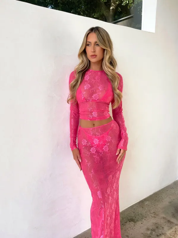DEBUT CROP TOP PINK LACE - OUTCAST EXCLUSIVES sold by Outcast Clothing