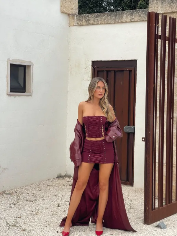 MARTINE MINI SKIRT BURGUNDY sold by Outcast Clothing