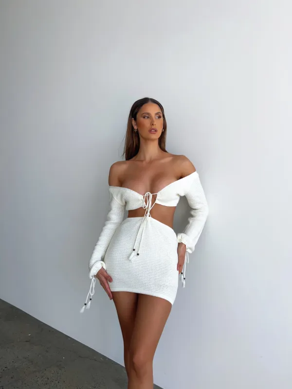 WHITNEY MINI DRESS CROCHET WHITE - OUTCAST EXCLUSIVES sold by Outcast Clothing