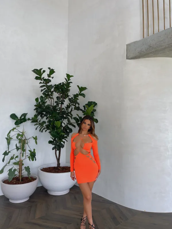 VEGAS MINI DRESS ORANGE - OUTCAST EXCLUSIVES sold by Outcast Clothing