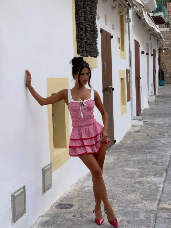 BONNIEE MINI DRESS RED GINGHAM made by Outcast Clothing