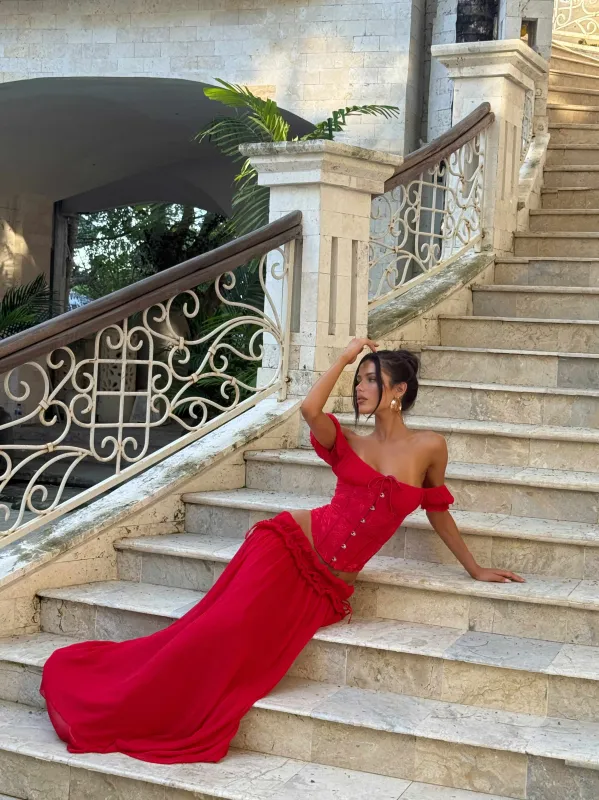 LUBELA MAXI SKIRT RED sold by Outcast Clothing