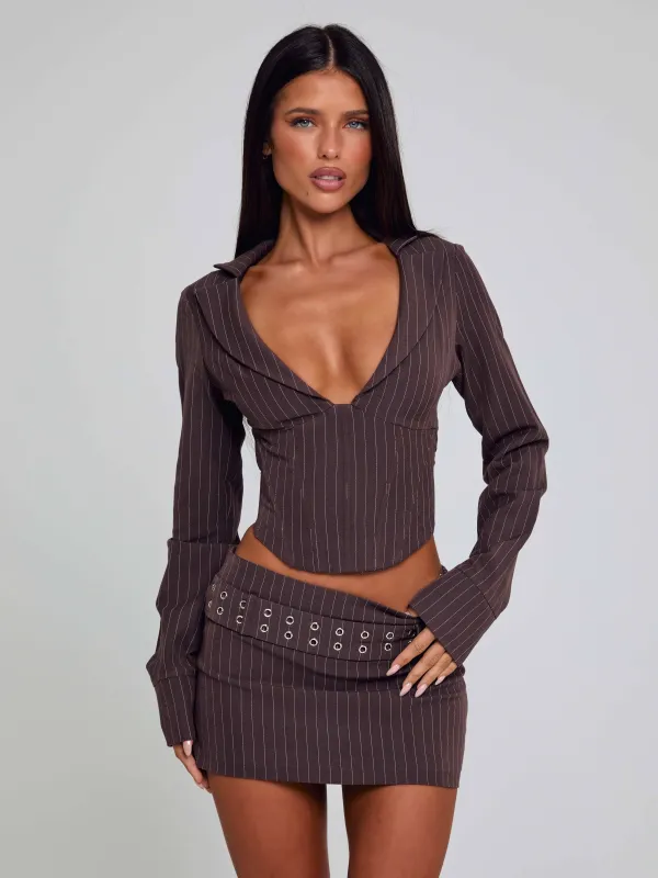 KESSIA TOP BROWN PINSTRIPE sold by Outcast Clothing