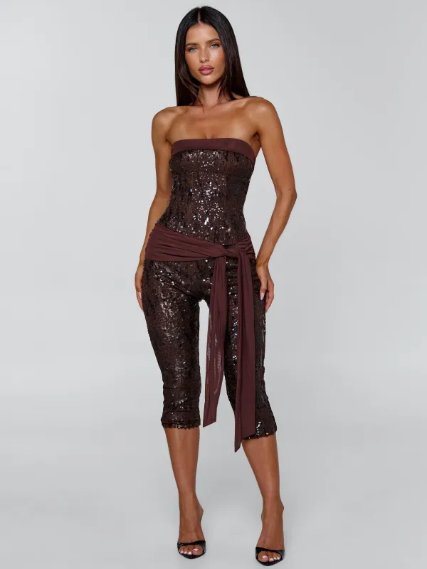MARIELLA JUMPSUIT CHOCOLATE made by Outcast Clothing
