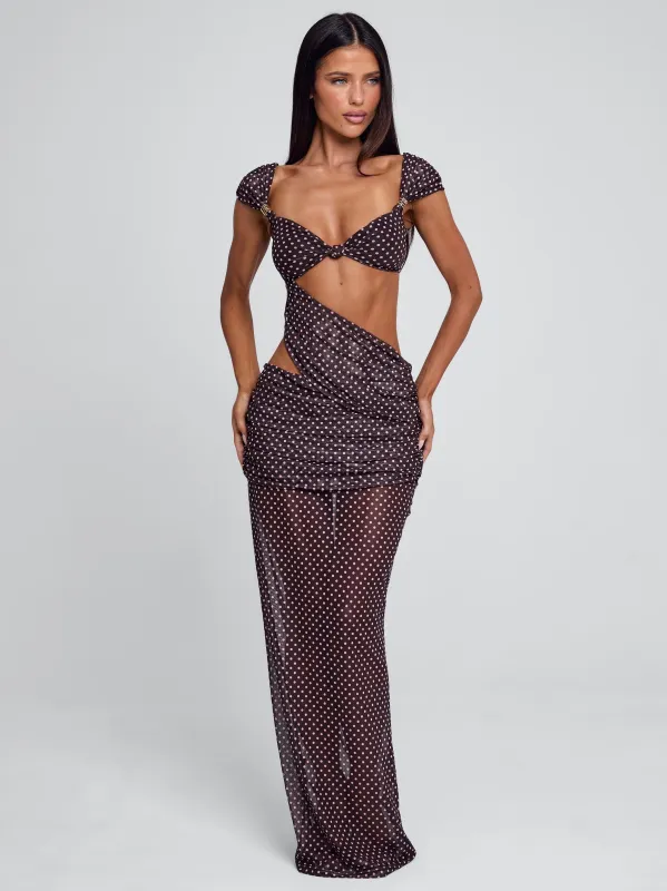 EULALIE MAXI DRESS BROWN POLKA DOT sold by Outcast Clothing