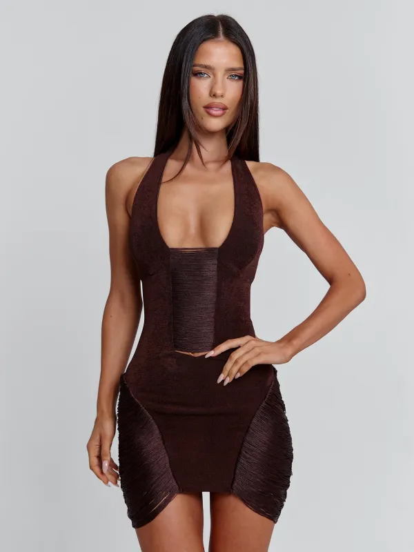 ZEPHYRIA MINI DRESS CHOCOLATE sold by Outcast Clothing