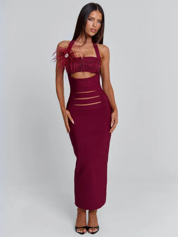 LUNABELLE MIDI DRESS BURGUNDY sold by Outcast Clothing