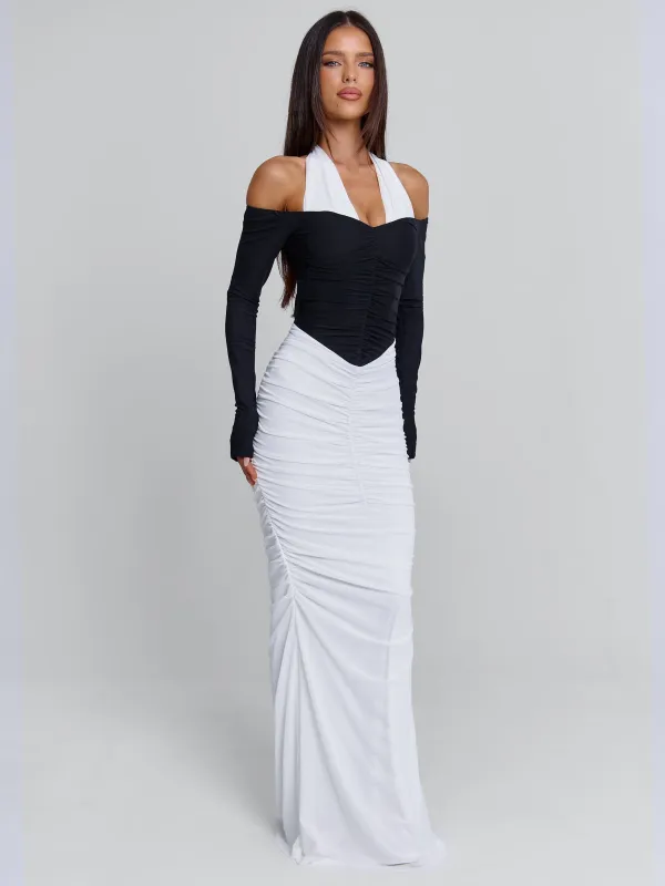 TAHITI MAXI DRESS WHITE/BLACK made by Outcast Clothing