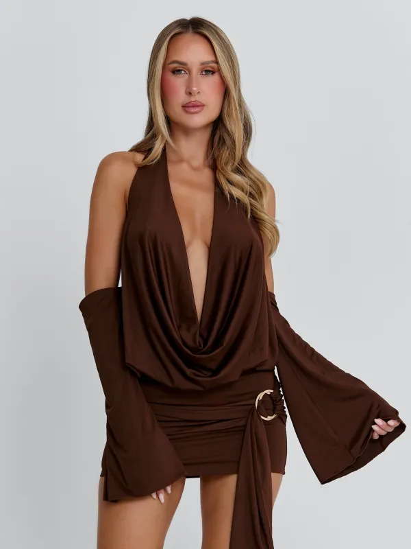CELINA MINI DRESS CHOCOLATE sold by Outcast Clothing