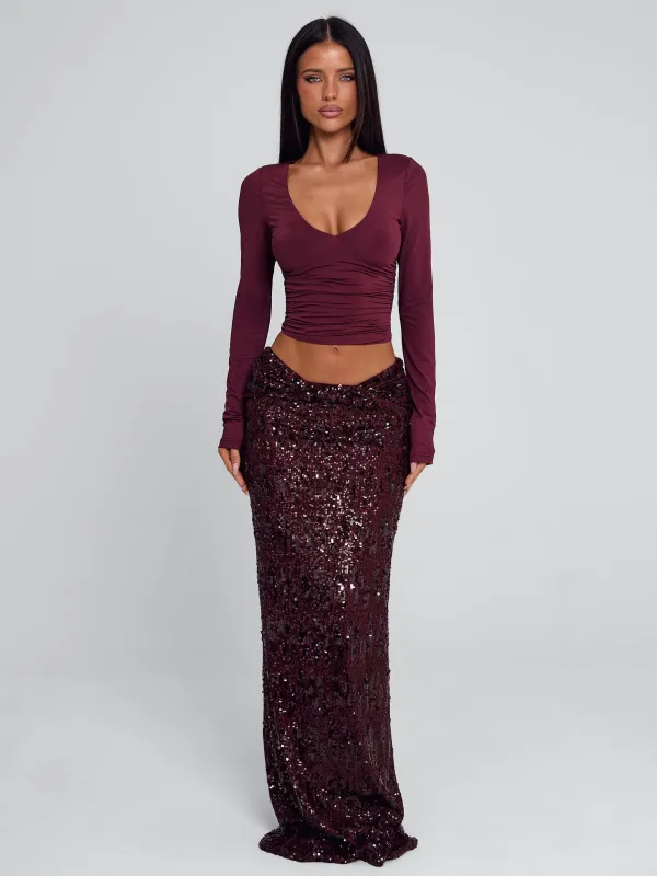 ISLE MAXI SKIRT BURGUNDY sold by Outcast Clothing