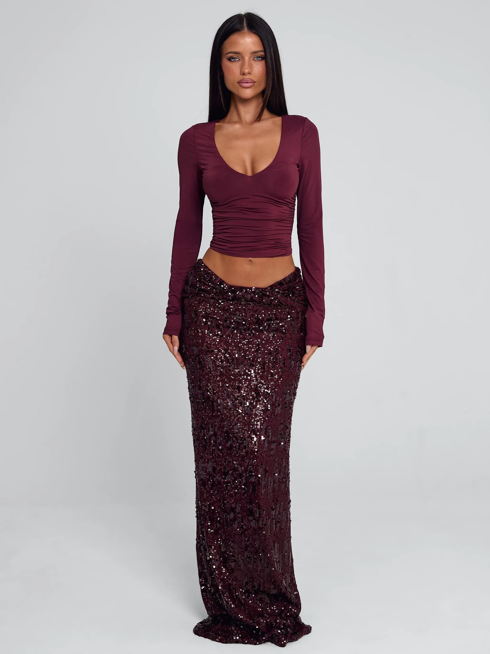 ISLE MAXI SKIRT BURGUNDY sold by Outcast Clothing