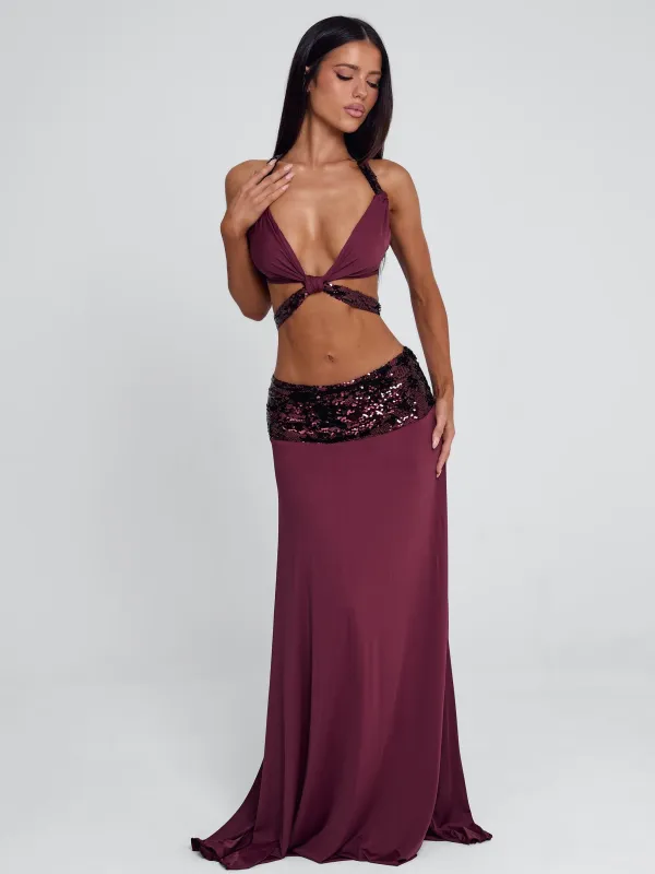 ALUNA MAXI SKIRT BURGUNDY sold by Outcast Clothing