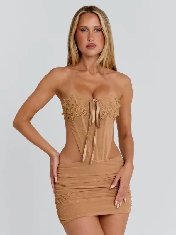 ORAYA MINI DRESS TAN made by Outcast Clothing