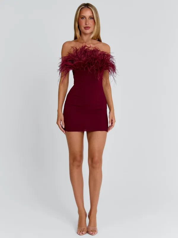 SHONA MINI DRESS BURGUNDY sold by Outcast Clothing
