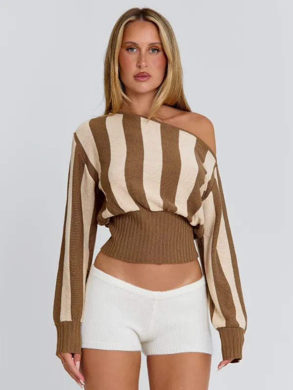 SUNDAZE TOP BROWN BEIGE STRIPE made by Outcast Clothing