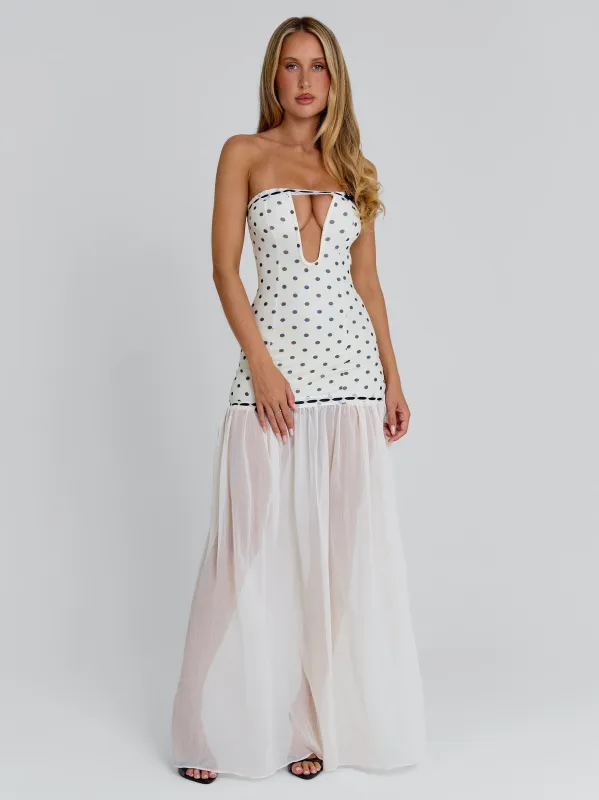 GIANA MAXI DRESS CREAM POLKA DOT sold by Outcast Clothing