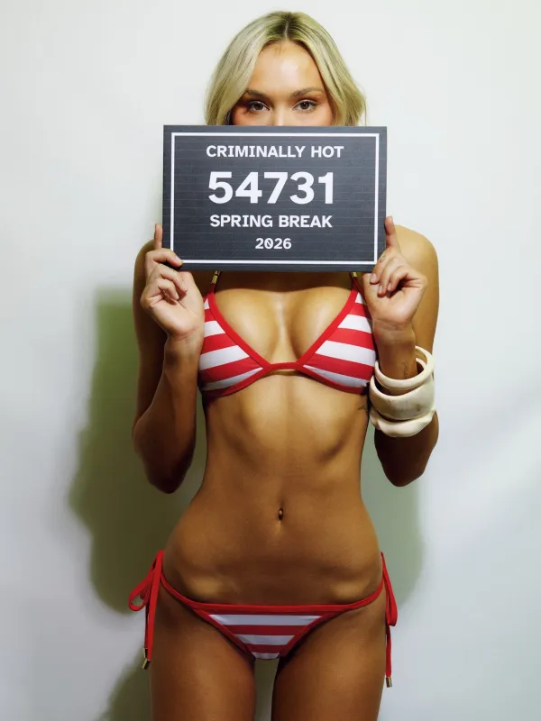 NICOLETTE BIKINI TOP RED WHITE STRIPE made by Outcast Clothing