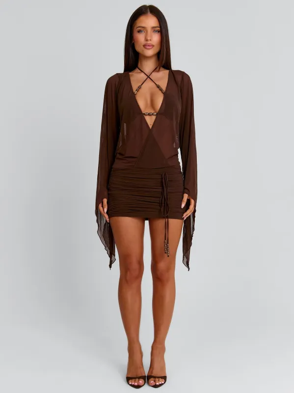 ROBERTA MINI DRESS CHOCOLATE made by Outcast Clothing
