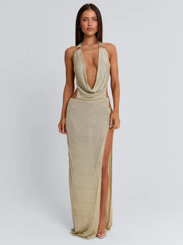 YASMINA MAXI DRESS GOLD made by Outcast Clothing