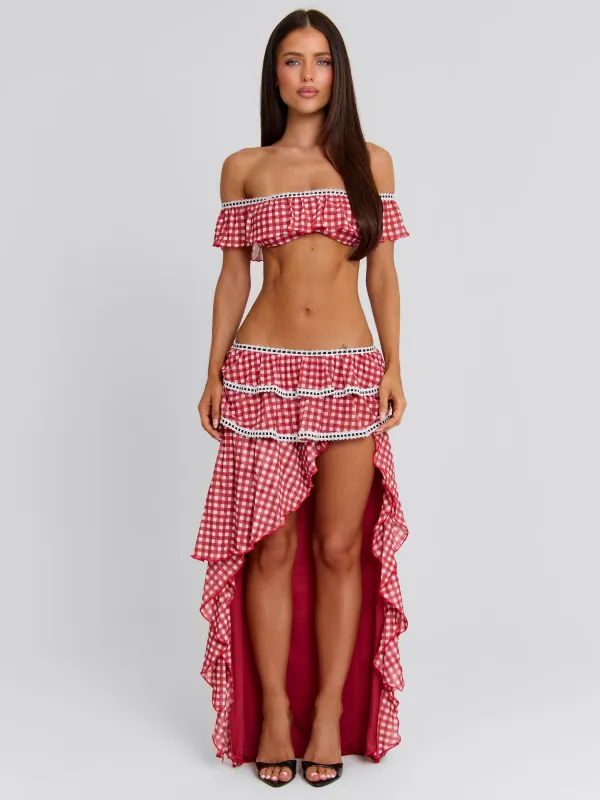 BETTY MAXI SKIRT RED GINGHAM made by Outcast Clothing
