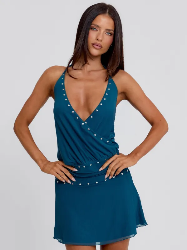 WRENLEY MINI DRESS DEEP TEAL made by Outcast Clothing