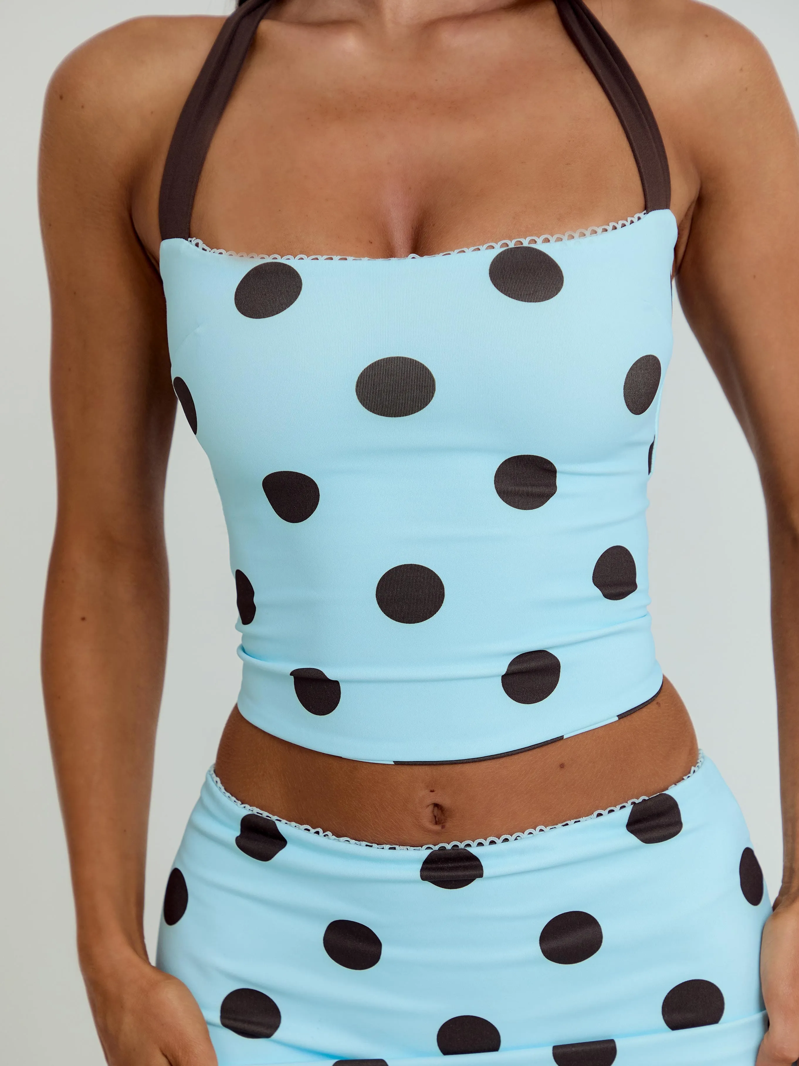LULA REVERSIBLE TOP BLUE AND CHOCOLATE POLKA DOT sold by Outcast Clothing product image thumbnail 4