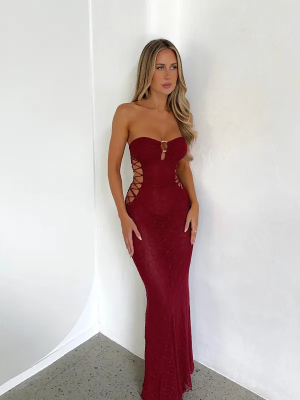 WHITLEY MAXI DRESS BURGUNDY sold by Outcast Clothing