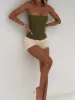 SOLA MESH CORSET TOP KHAKI sold by Outcast Clothing