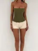 SOLA MESH CORSET TOP KHAKI sold by Outcast Clothing