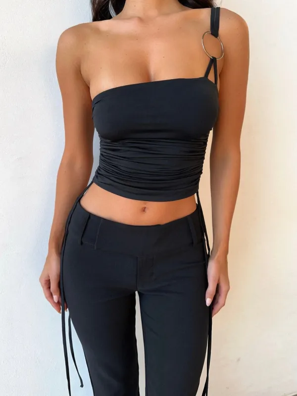 DRAKE CROP TOP BLACK sold by Outcast Clothing