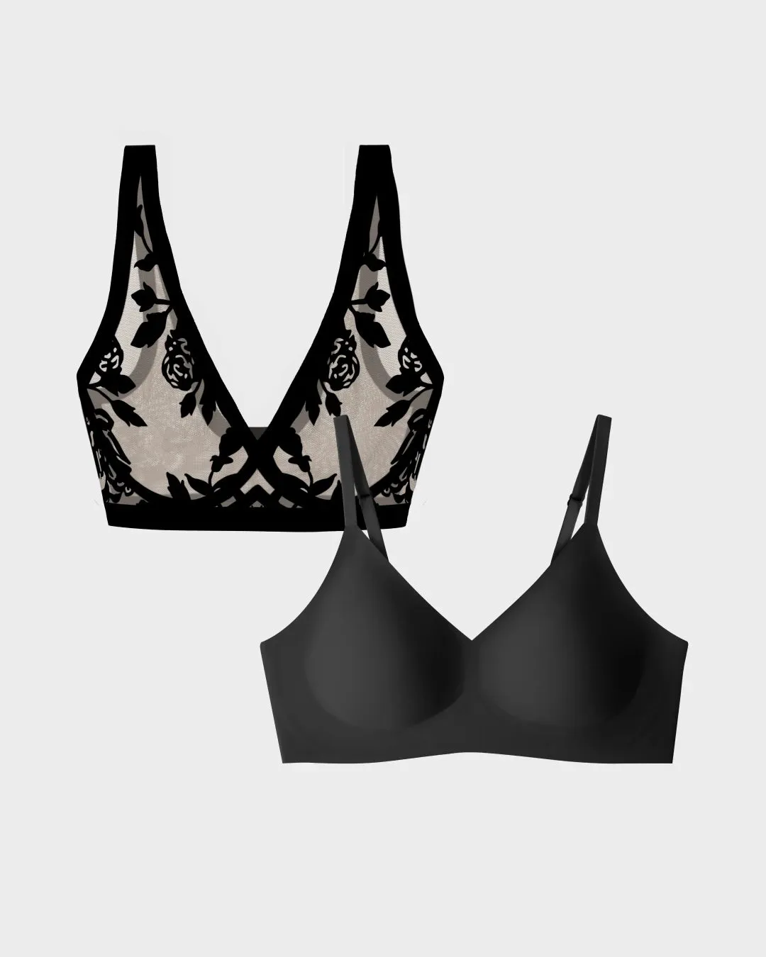 Madam Noir Sheer Bralette and Black Relief Bra Bundle sold by EBY