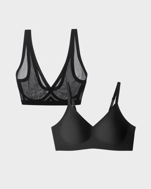 Black Sheer Bralette and Black Relief Bra Bundle made by EBY
