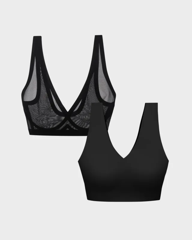 Black Sheer Bralette and Black Wireless Bra Duo made by EBY