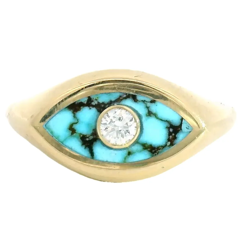 Marquise Signet Ring - Red Web Turquoise & White Diamond. sold by Late Sunday Afternoon