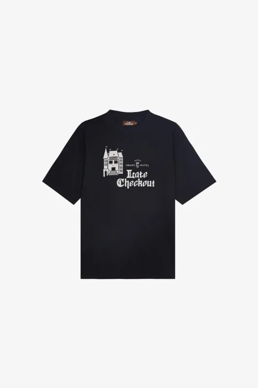 Black Hotel Logo Tee sold by Late Checkout