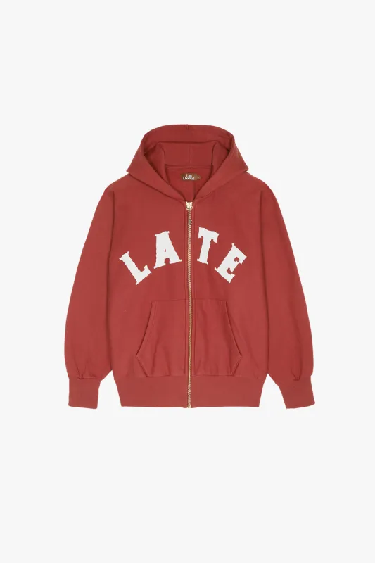 Burgundy Late Zipper Hoodie sold by Late Checkout