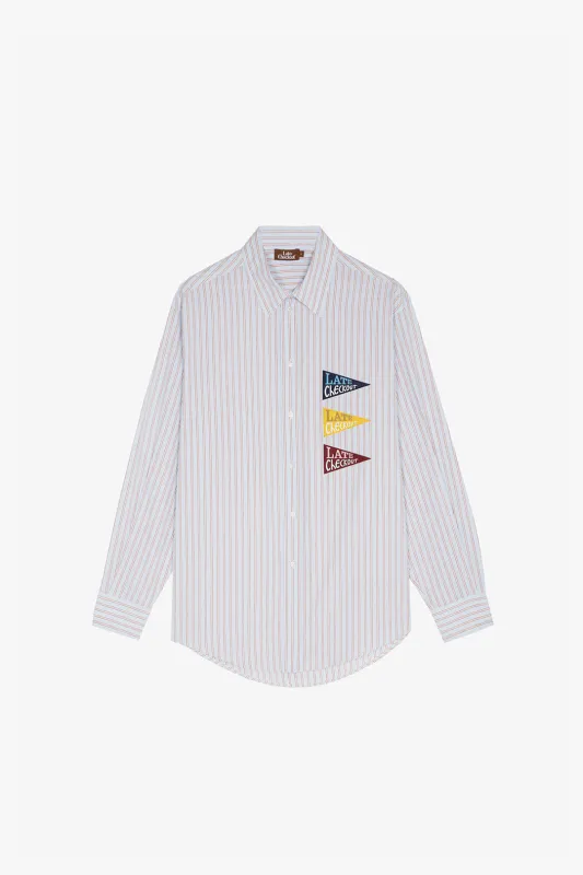 White/Blue Striped Flag Western Shirt made by Late Checkout