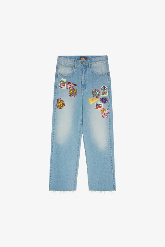 Light Blue Raw Edge Patched Jeans made by Late Checkout