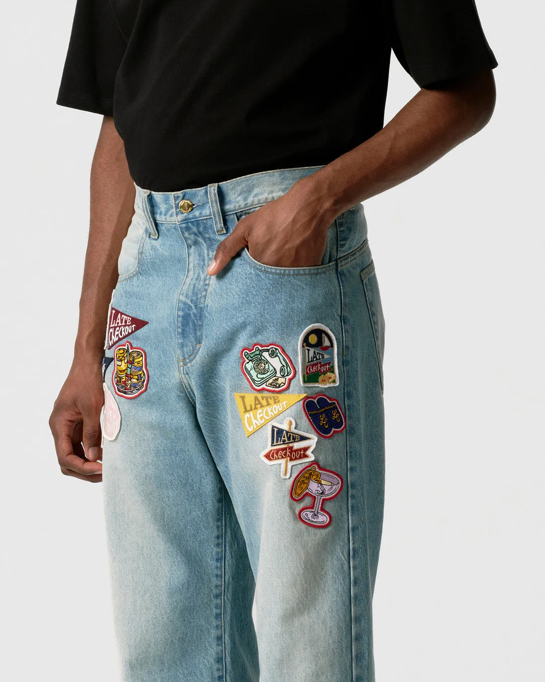 Light Blue Raw Edge Patched Jeans sold by Late Checkout product image thumbnail 4