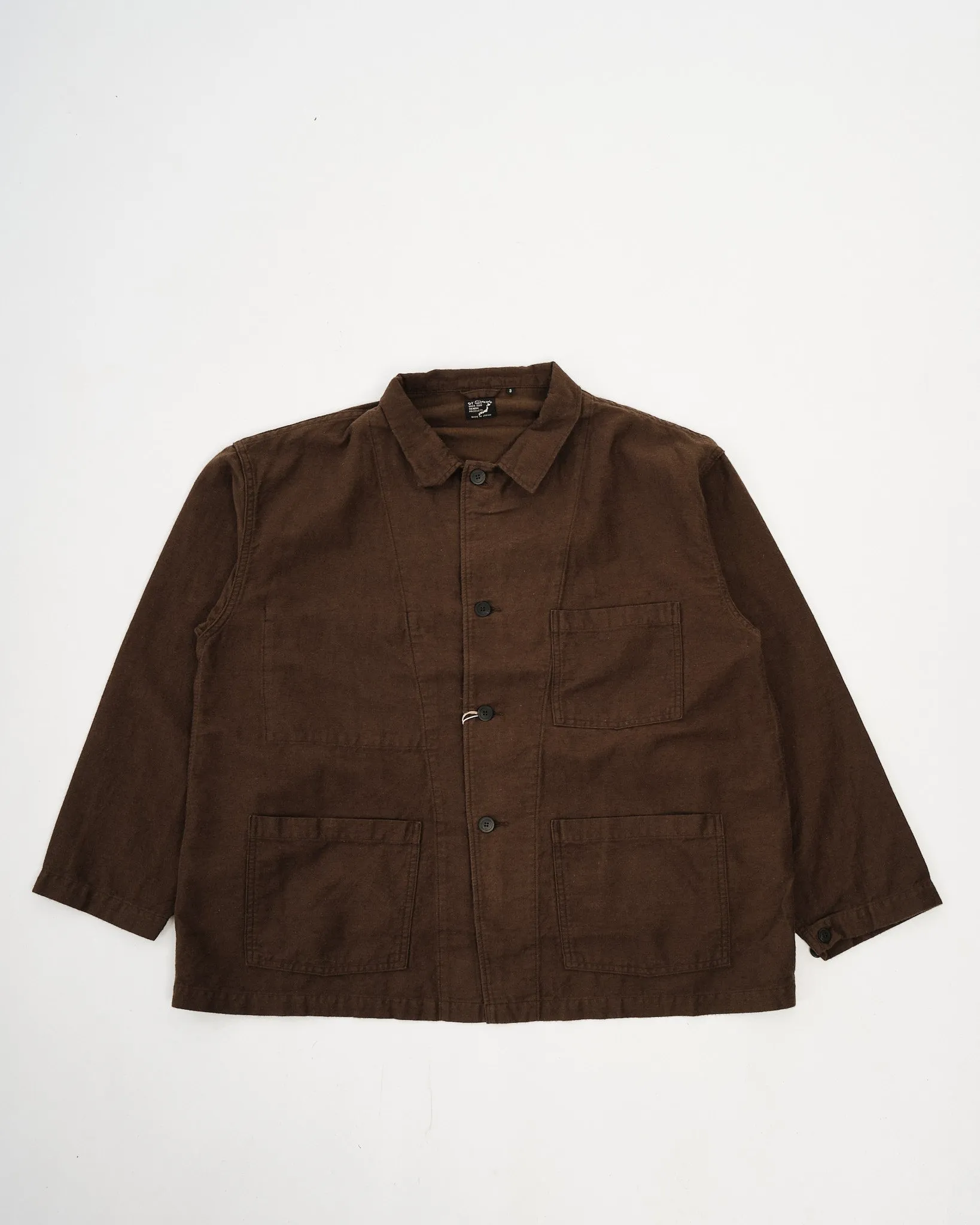 COTTON LINEN MOLESKIN RELAX FIT SIMPLE WORK JACKET COFFEE BROWN sold by Meadow Web