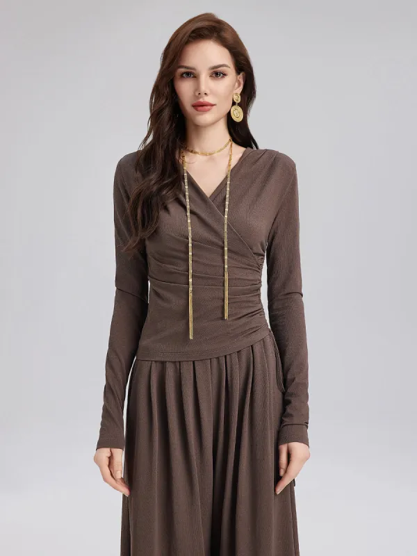 Ruched Wrap V-Neck Knit Top sold by Rich Radi Q's