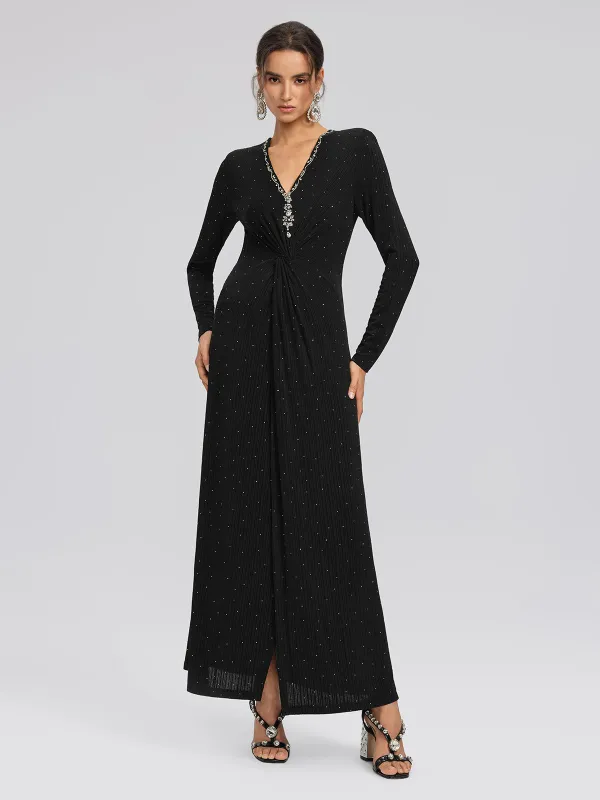 Crystal-Embellished Black Sheer Evening Gown sold by Rich Radi Q's