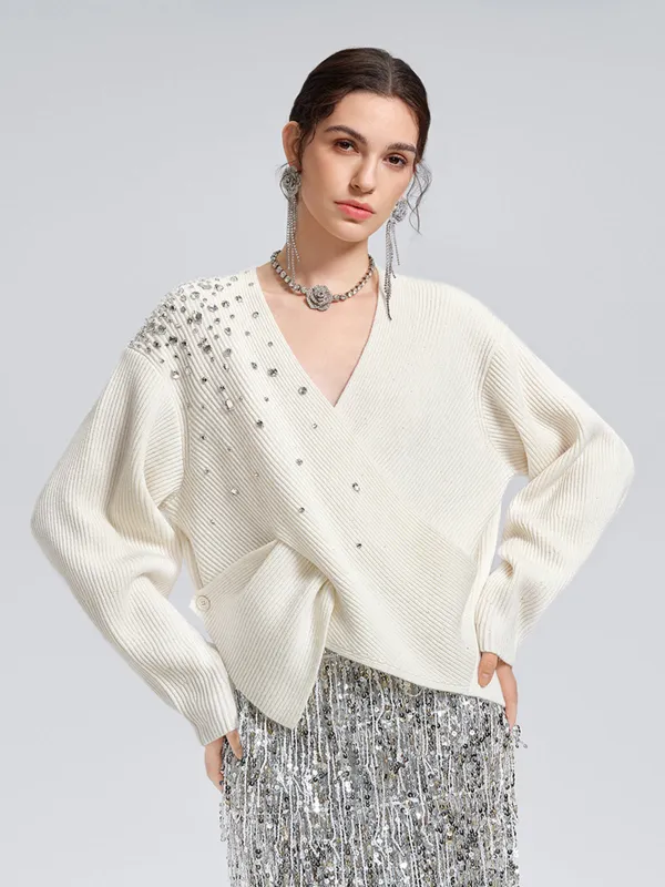 Asymmetric Hand-Beaded Crystal Sweater sold by Rich Radi Q's
