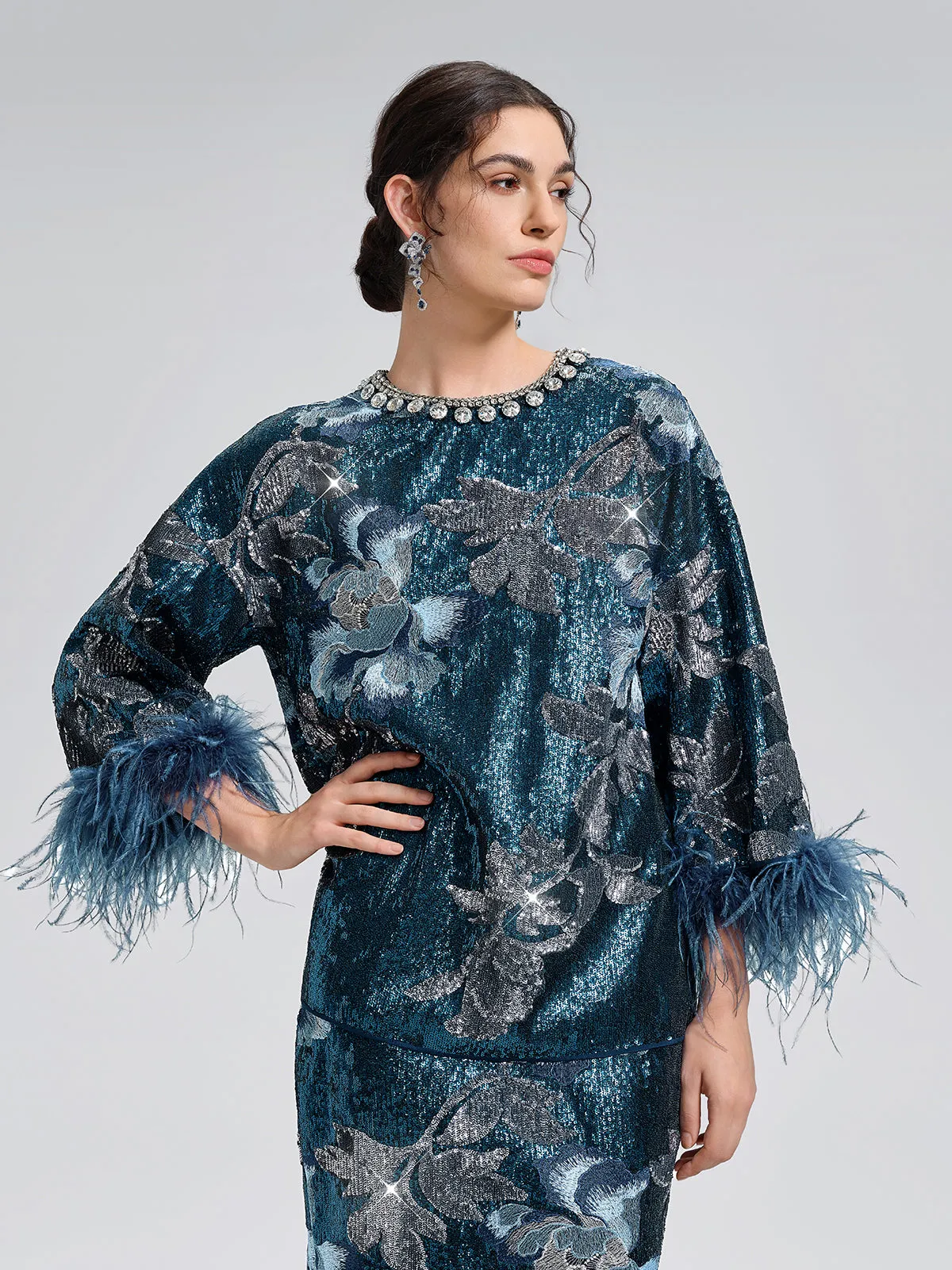 Sequin Embroidered Feather-Trim Top sold by Rich Radi Q's product image thumbnail 4