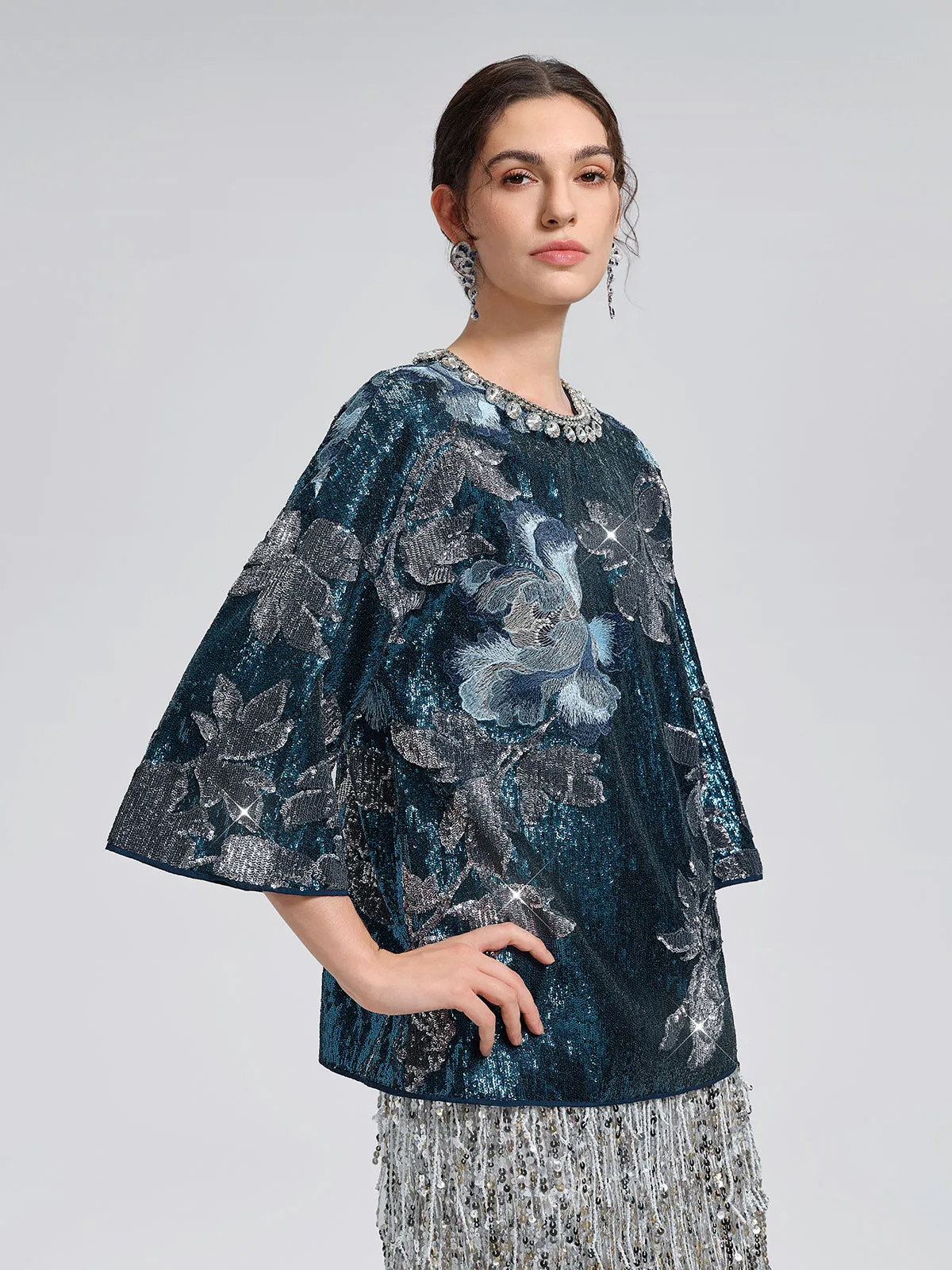 Sequin Embroidered Feather-Trim Top sold by Rich Radi Q's product image thumbnail 5