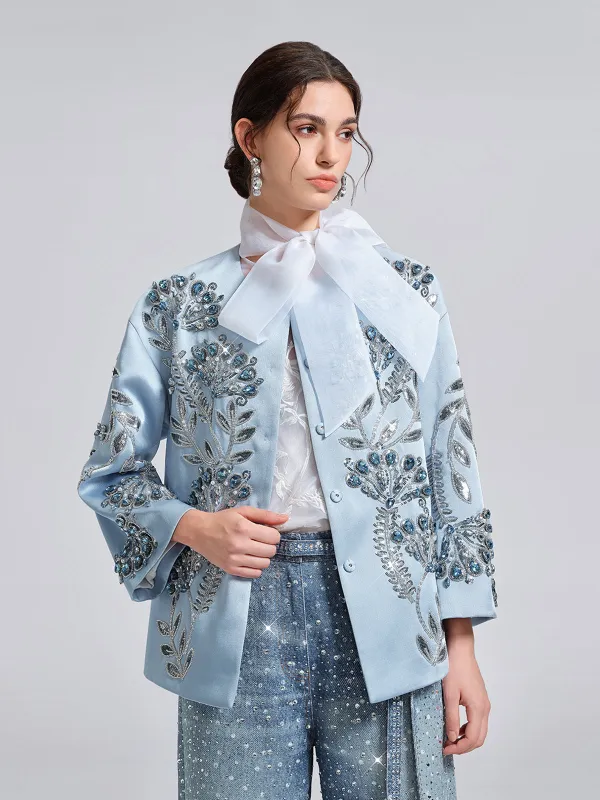 Hand-Beaded Embroidered Blue Jacket sold by Rich Radi Q's