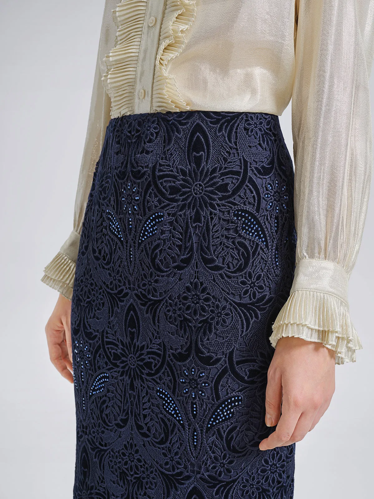 Velvet Lace Cutout Embroidered Fishtail Skirt sold by Rich Radi Q's product image thumbnail 2