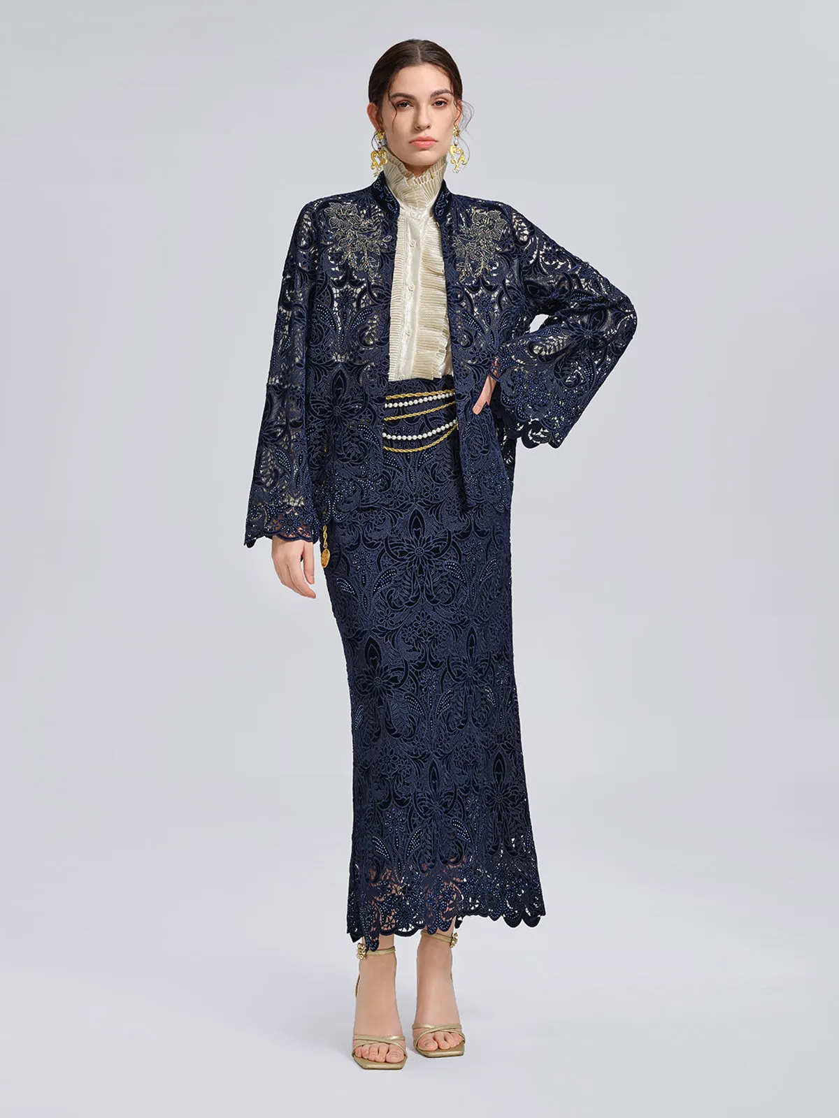 Velvet Lace Cutout Embroidered Fishtail Skirt sold by Rich Radi Q's product image thumbnail 4